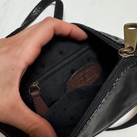 Black Leather Aged Metal Hardware Fossil Crossbody Small Petite - Picture 11 of 11